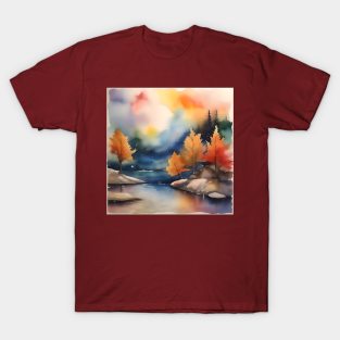 Fall Evening Scene D in Watercolors & Pen T-Shirt